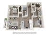 B3 3D Floor Plan Two-Bedroom Floor Plan B3|26 at City Point Apartments